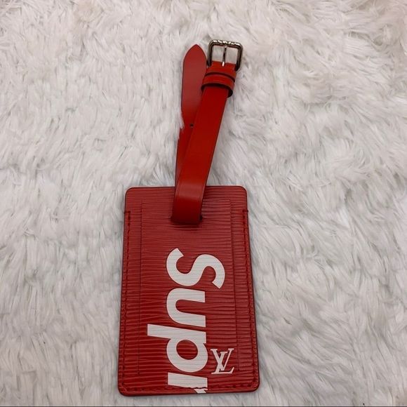 ❌❌ Authentic Louis Vuitton x SUPREME red Epi leather luggage bag tag LV LE - Picture 3 of 6